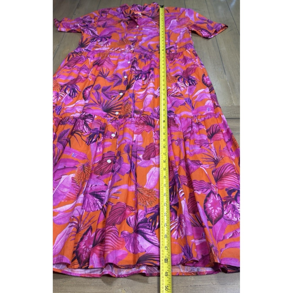 Vilagallo Eveline‎ Tropical Pink Floral Button Front Midi Dress Resort Vacation - Picture 9 of 11